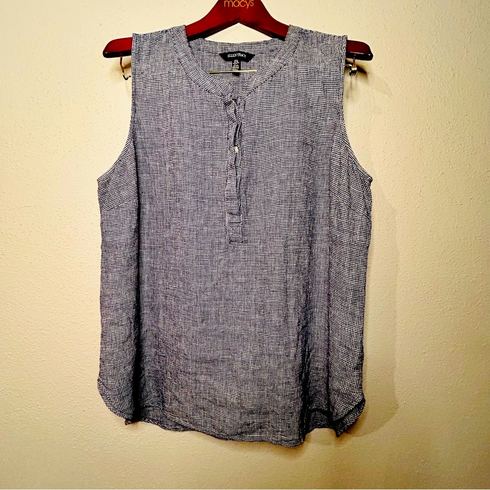 Ellen Tracy top sleeveless henley half placketblack & white houndstooth size xl